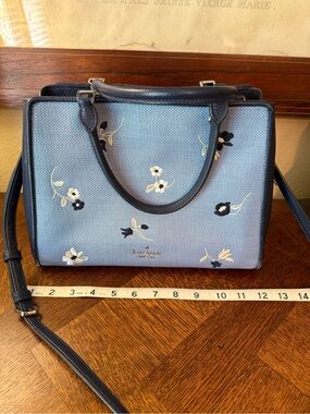 kate spade Blue Floral Embroidered Satchel with Navy Trim